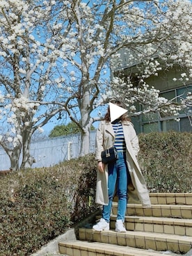 「アイテム（トレンチコート）」を使った、みかさん（レディース・165cm）の春コーディネート