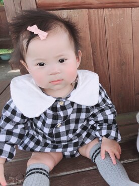 「アイテム（ロンパース、ブラック系）」を使った、HaruNono mama🖤さん（キッズ・70cm）の春コーディネート