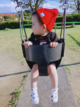 「アイテム（ロンパース、ブラック系）」を使った、HaruNono mama🖤さん（キッズ・70cm）の秋コーディネート