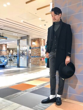 「abahouse」｜「アイテム（チェスターコート）」を使った、ONDAさん（メンズ・183cm）の冬コーディネート