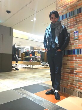 「abahouse」｜「アイテム（ライダースジャケット）」を使った、ONDAさん（メンズ・183cm）の冬コーディネート