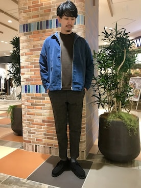 「ブラウンニット」｜「アイテム（スウェット）」を使った、ONDAさん（メンズ・183cm）の秋コーディネート