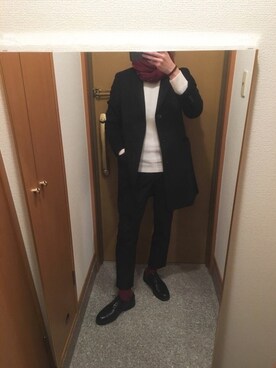 「UNIQLO（ユニクロ）のアイテム（ニット/セーター、ホワイト系）」を使った、tanさん（メンズ・177cm）の冬コーディネート