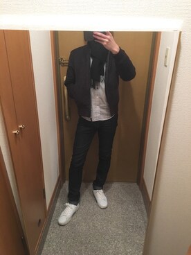 「SHIPS（シップス）のアイテム（マフラー、ブラック系）」を使った、tanさん（メンズ・177cm）の冬コーディネート
