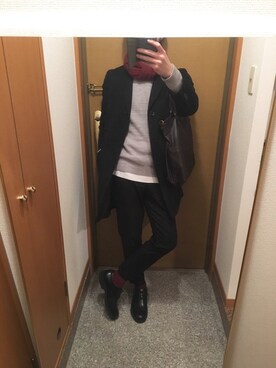 「UNIQLO（ユニクロ）のアイテム（マフラー、レッド系）」を使った、tanさん（メンズ・177cm）の冬コーディネート