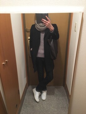 「WEGO（ウィゴー）のアイテム（ストール/ショール、グレー系）」を使った、tanさん（メンズ・177cm）の冬コーディネート