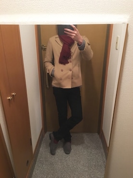 「靴下チラ見せ」｜「アイテム（ピーコート）」を使った、tanさん（メンズ・177cm）の冬コーディネート