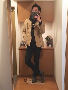 「ロールアップ」｜「アイテム（ピーコート）」を使った、tanさん（メンズ・177cm）の冬コーディネート