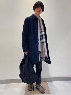 「green label relaxing（グリーンレーベルリラクシング）のアイテム（ステンカラーコート）」を使った、morita_tさん（メンズ・177cm）の冬コーディネート
