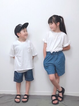 「RAT EFFECT（ラットエフェクト）のアイテム（帽子）」を使った、M&Kさん（キッズ・110cm）の夏コーディネート