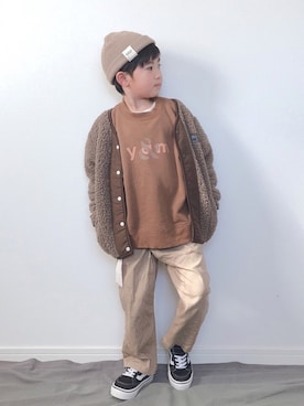 「西松屋（ニシマツヤ）のアイテム（ノーカラージャケット）」を使った、M&Kさん（キッズ・110cm）の冬コーディネート
