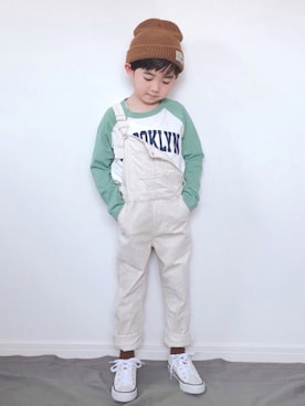 「ラグランTシャツ」｜「アイテム（オールインワン・サロペット）」を使った、M&Kさん（キッズ・110cm）の冬コーディネート