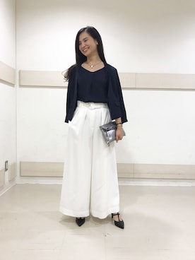 「白パンツコーデ」｜「アイテム（ノーカラージャケット）」を使った、NATURALBEAUTYさん（レディース・160cm）の夏コーディネート