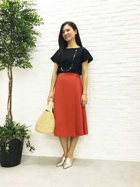 「アイテム（スカート、オレンジ系）」を使った、NATURALBEAUTYさん（レディース・160cm）の春コーディネート