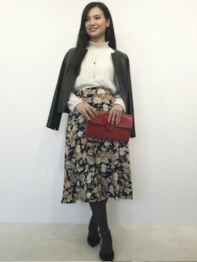 「ノーカラージャケット」｜「アイテム（アクセサリー）」を使った、NATURALBEAUTYさん（レディース・160cm）の秋コーディネート