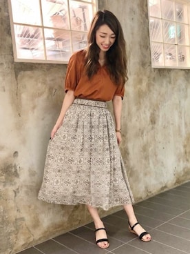 「アイテム（トップス、ブラウン系）」を使った、NATURALBEAUTYさん（レディース・158cm）の夏コーディネート