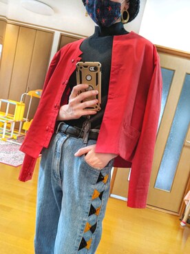 「古着コーデ」｜「アイテム（ノーカラージャケット）」を使った、さくはなさん（レディース・159cm）の春コーディネート