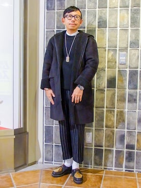 「UNITED ARROWS（ユナイテッドアローズ）のアイテム（ムートンコート）」を使った、YAJIMAさん（メンズ・169cm）の冬コーディネート