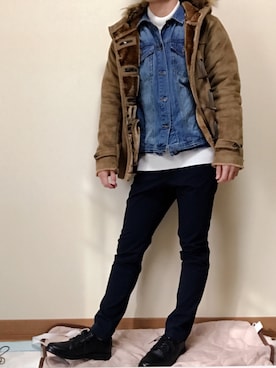 「semantic design（セマンティックデザイン）のアイテム（ダッフルコート）」を使った、かさん（メンズ・175cm）の冬コーディネート