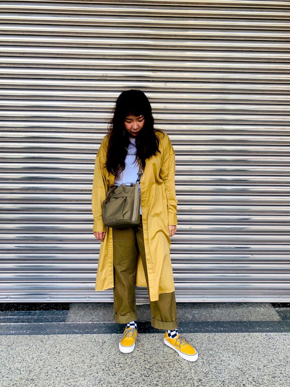「ootd、夏、summer、hotday、Dayoff、UNIQLO、plain-me、VANS、girl、Tainan」｜「plain-meのアイテム（ドラムバッグ、グリーン系）」を使った、豆子さん（レディース・155cm）の夏コーディネートの1枚目の写真