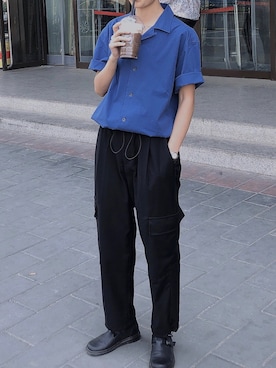 「Dr. Martens（ドクターマーチン）のアイテム（モカシン/デッキシューズ）」を使った、丁几何さん（メンズ・165cm）の春コーディネート