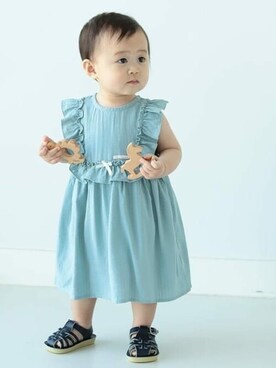 「アイテム（ママ＆ベビー、グリーン系）」を使った、こども ビームスさん（キッズ・62cm）の春コーディネート