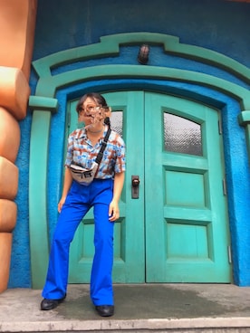 「アイテム（ボディバッグ/ウエストポーチ、シルバー系）」を使った、☁☂﻿m⃒i⃒y⃒u⃒☂﻿☁　　さん（レディース・158cm）の夏コーディネート