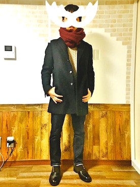 「アイテム（ドレスシューズ、グリーン系）」を使った、イッチーさん（メンズ・170cm）の冬コーディネート