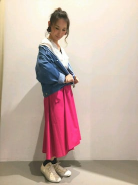 「刺繍」｜「アイテム（デニムジャケット）」を使った、miho1314さん（レディース・158cm）の春コーディネート