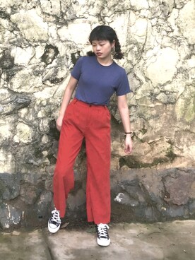 「アイテム（チノパンツ、オレンジ系）」を使った、hihixionさん（レディース・165cm）の春コーディネート