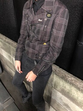 「JUNYA WATANABE MAN（ジュンヤワタナベマン）のアイテム（ライダースジャケット）」を使った、贯太さん（メンズ・175cm）の冬コーディネート