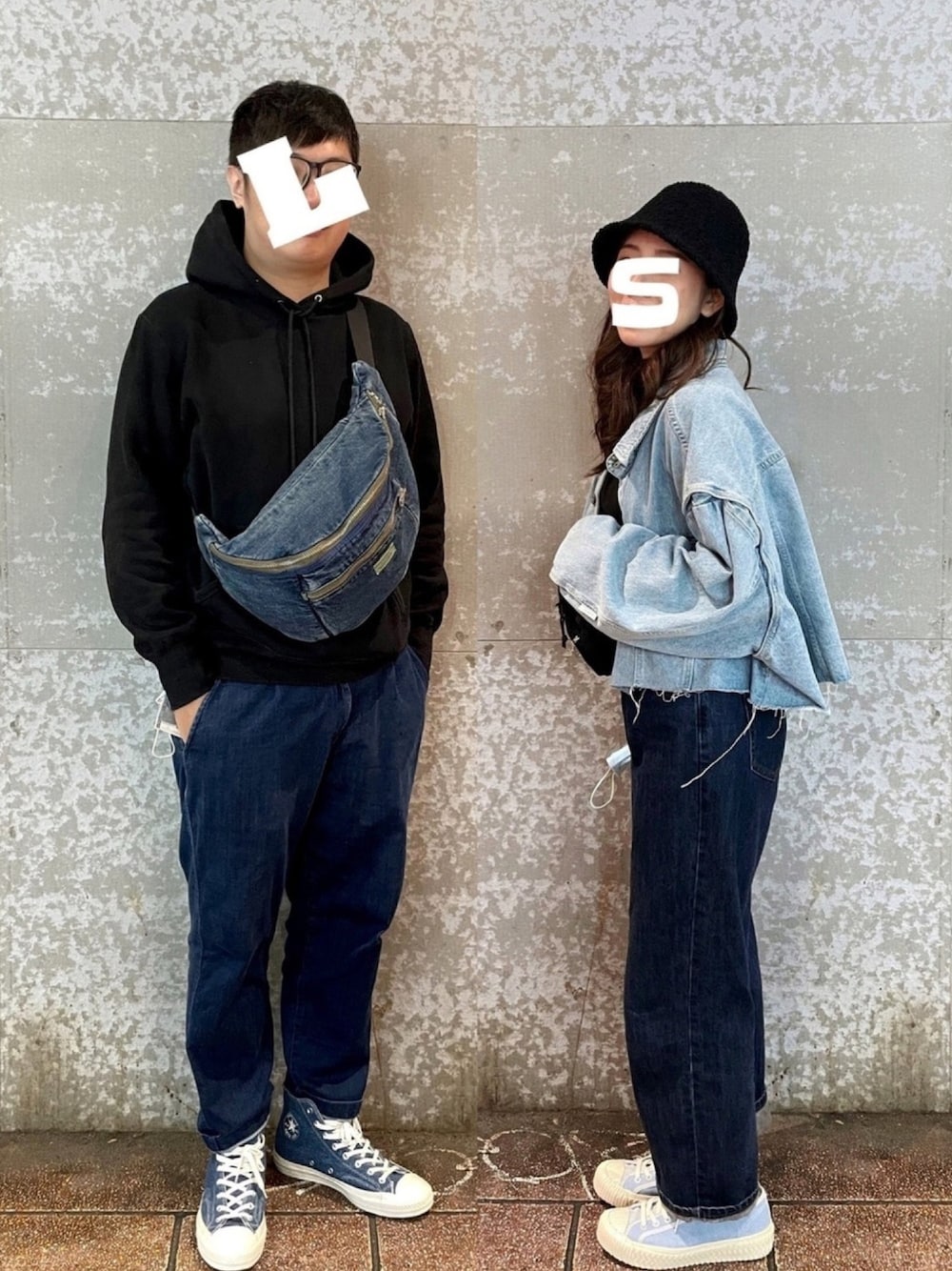 「denim、街頭穿搭、excelsior、converse、xgirl、UNIQLO、couple、ootd」｜「UNIQLOのアイテム（デニムパンツ、ブルー系）」を使った、Luke&Stopnessさん（メンズ・180cm）の冬コーディネートの1枚目の写真