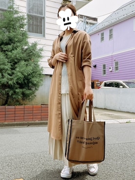 「アイテム（シャツワンピース）」を使った、ふくださん（レディース・159cm）の春コーディネート