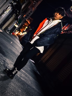 「Dr. Martens（ドクターマーチン）のDr. Martens / 1460 8EYEBOOT_mtn（ブーツ、ブラック系）」を使った、増渕駿介さん（メンズ・163cm）の冬コーディネート