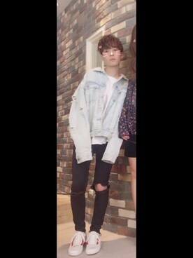 「ZARA（ザラ）のアイテム（デニムジャケット、ブルー系）」を使った、増渕駿介さん（メンズ・163cm）の秋コーディネート