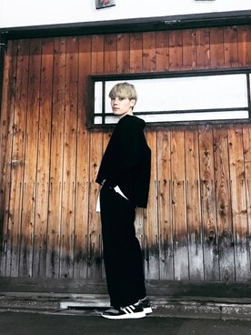 「ZARA（ザラ）のアイテム（シャツ/ブラウス、ブラック系）」を使った、増渕駿介さん（メンズ・163cm）の夏コーディネート