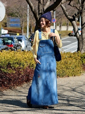 「フォークロア」｜「アイテム（サロペット/オーバーオール）」を使った、ZAKIさん（レディース・156cm）の冬コーディネート