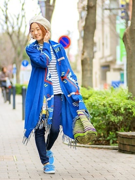 「羽織り」｜「アイテム（ハンチング/ベレー帽）」を使った、ZAKIさん（レディース・156cm）の春コーディネート