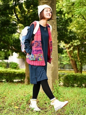 「チチカカ」｜「アイテム（ダウンベスト）」を使った、ZAKIさん（レディース・156cm）の秋コーディネート