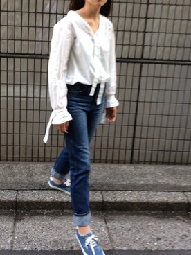 「ボウタイブラウス」｜seekaさん（レディース・154cm）の冬コーディネート