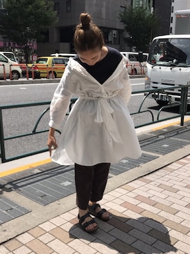 「メチャカリ」｜「アイテム（シャツワンピース）」を使った、seekaさん（レディース・154cm）の夏コーディネート