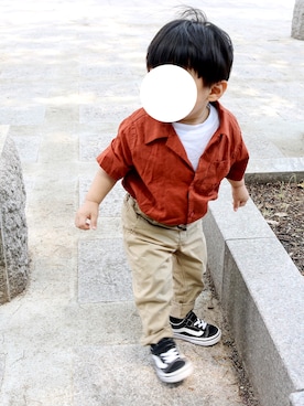 「devirock（デビロック）のオープンカラーシャツ（シャツ/ブラウス）」を使った、s o u さん（キッズ・80cm）の夏コーディネート