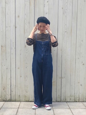 「Samansa Mos2 blue（サマンサモスモスブルー）のアイテム（サロペット/オーバーオール）」を使った、miyaさん（レディース・158cm）の夏コーディネート