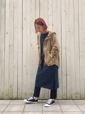 「Samansa Mos2 blue」｜「アイテム（マウンテンパーカー）」を使った、miyaさん（レディース・158cm）の秋コーディネート