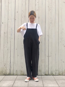 「Samansa Mos2 blue（サマンサモスモスブルー）のアイテム（オールインワン・サロペット）」を使った、miyaさん（レディース・158cm）の春コーディネート