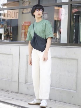 「DANTON（ダントン）のアイテム（バッグ）」を使った、ふじふみさん（メンズ・180cm）の夏コーディネート