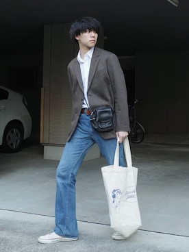 「トートバック」｜「アイテム（その他アウター）」を使った、ふじふみさん（メンズ・180cm）の冬コーディネート