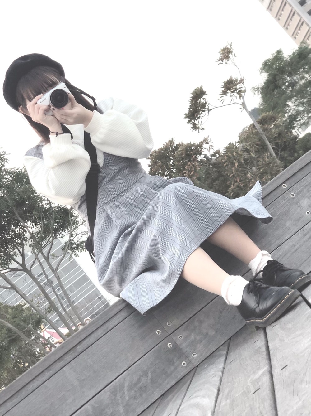 「プチプラ、低身長コーデ、カジュアル、チェック、秋服」｜「Dr. Martensのアイテム（シューズ、ブラック系）」を使った、おもちさん（レディース・150cm）の秋コーディネートの1枚目の写真