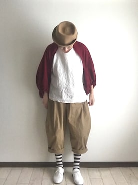 「赤いカーディガン」｜toccoさん（レディース・160cm）の秋コーディネート