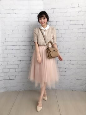 「Miss Dのアイテム（スカート、ベージュ系）」を使った、JETさん（レディース・163cm）の冬コーディネート